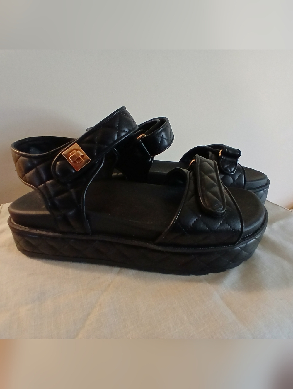 SO Black Quilted Strap Sandals